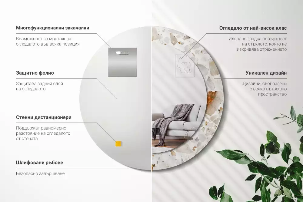 Ronde spiegel met bedrukte lijst Terrazzo-stijl