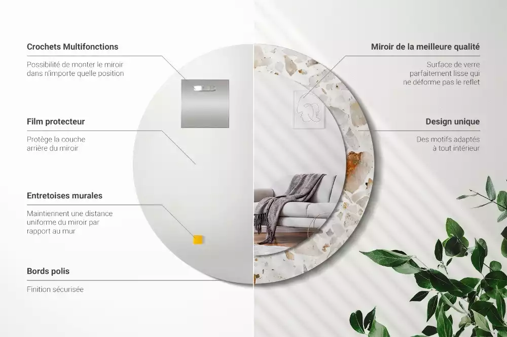 Ronde spiegel met bedrukte lijst Terrazzo-stijl