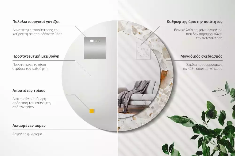 Ronde spiegel met bedrukte lijst Terrazzo-stijl