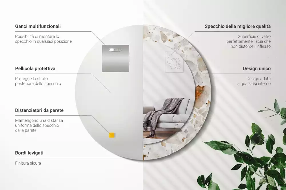 Ronde spiegel met bedrukte lijst Terrazzo-stijl