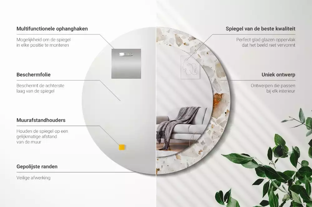 Ronde spiegel met bedrukte lijst Terrazzo-stijl