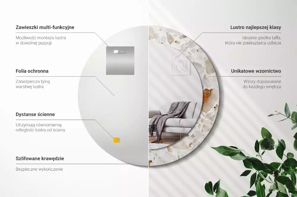 Ronde spiegel met bedrukte lijst Terrazzo-stijl
