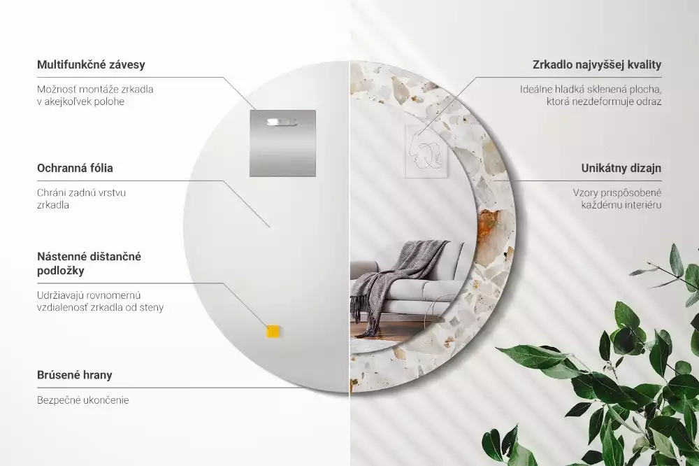 Ronde spiegel met bedrukte lijst Terrazzo-stijl