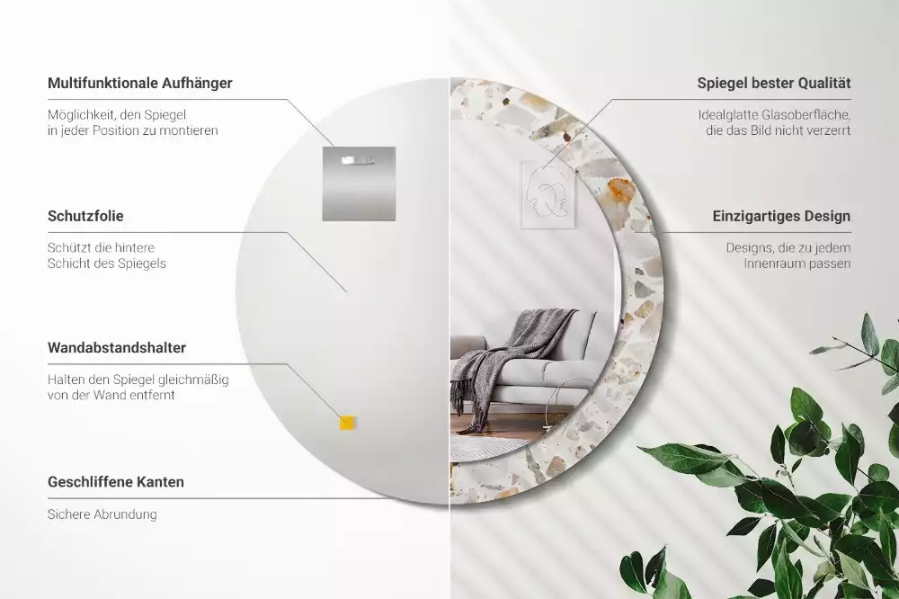 Ronde spiegel met bedrukte lijst Terrazzo-stijl