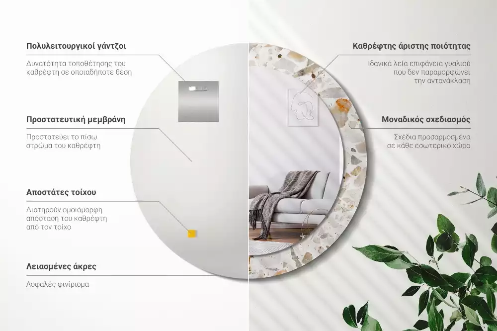 Ronde spiegel met bedrukte lijst Terrazzo-stijl