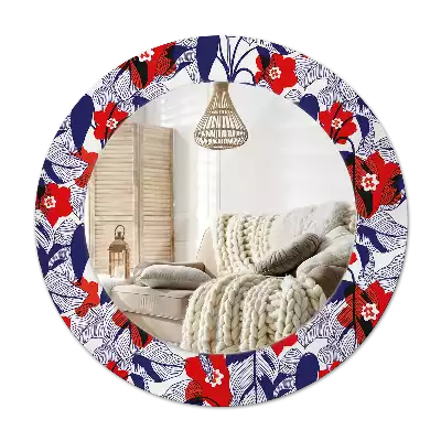 Ronde spiegel met decoratie Philodendrons