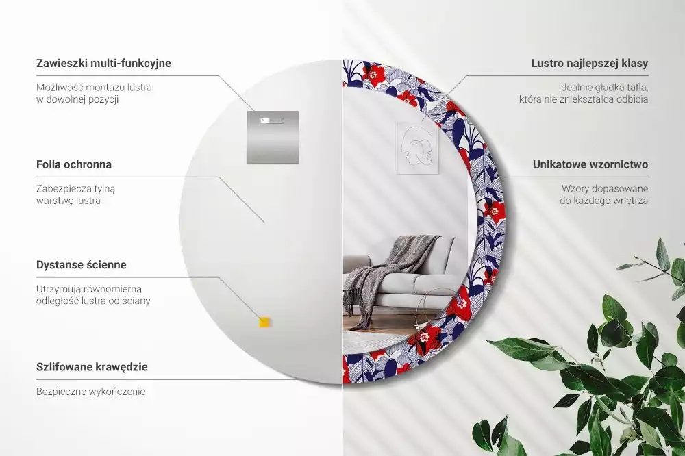 Ronde spiegel met decoratie Philodendrons