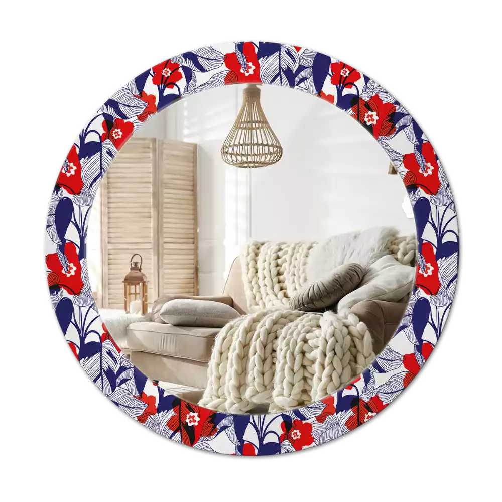 Ronde spiegel met decoratie Philodendrons