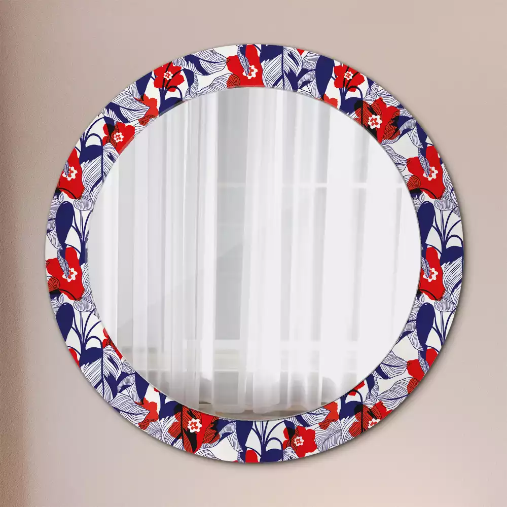 Ronde spiegel met decoratie Philodendrons