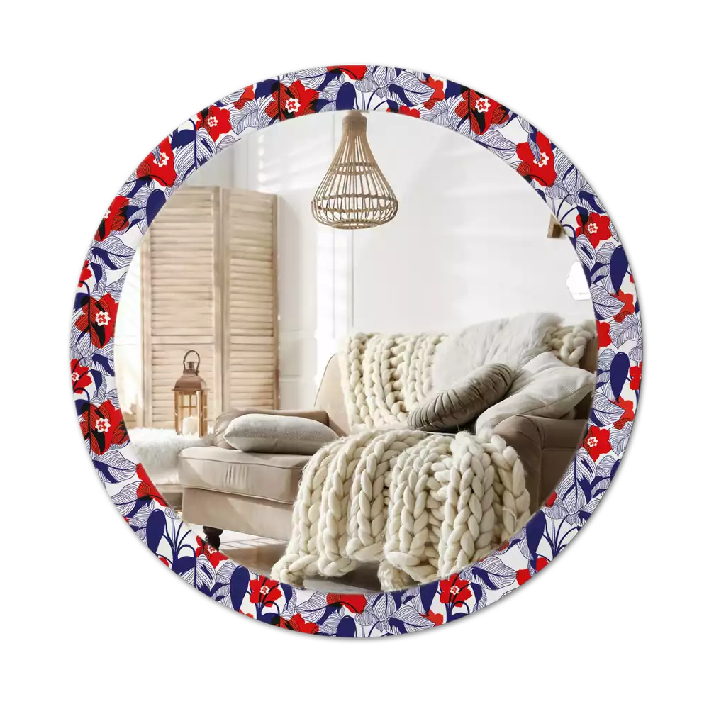 Ronde spiegel met decoratie Philodendrons