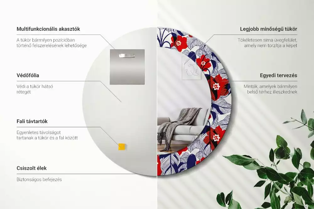 Ronde spiegel met decoratie Philodendrons