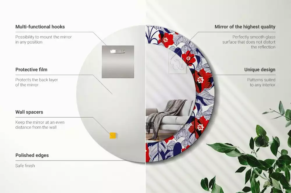 Ronde spiegel met decoratie Philodendrons