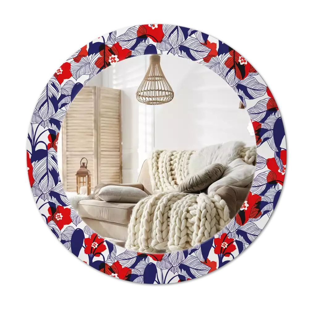 Ronde spiegel met decoratie Philodendrons