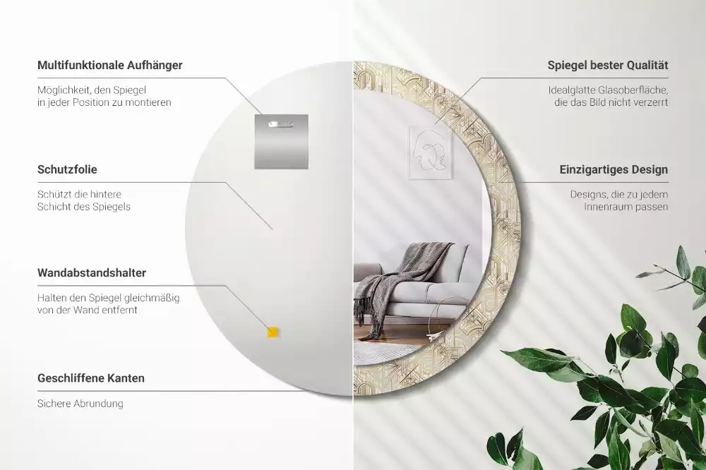 Bedrukte ronde spiegel Art deco compositie