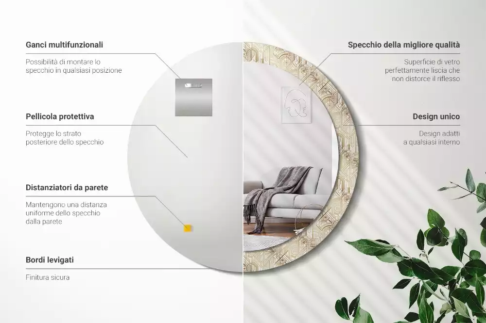 Bedrukte ronde spiegel Art deco compositie
