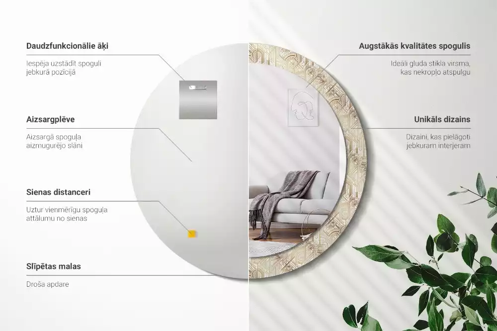 Bedrukte ronde spiegel Art deco compositie