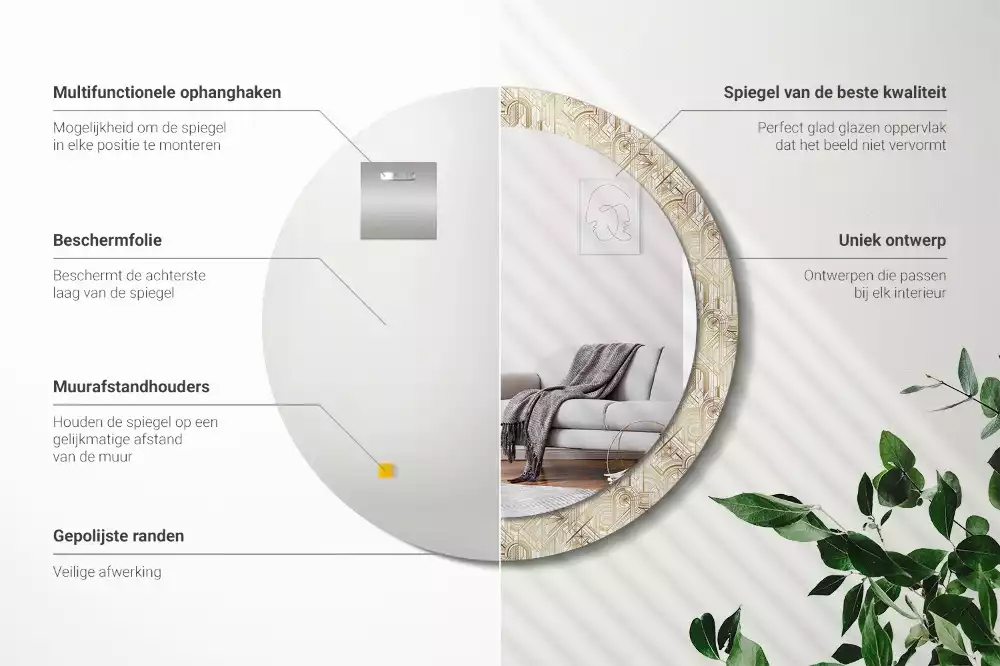 Bedrukte ronde spiegel Art deco compositie