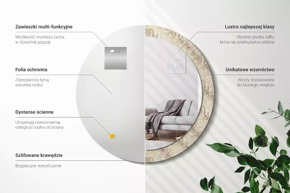 Bedrukte ronde spiegel Art deco compositie