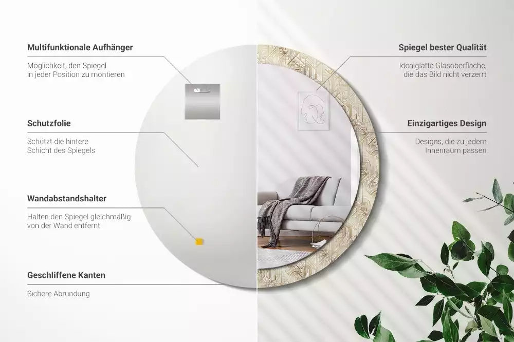 Bedrukte ronde spiegel Art deco compositie