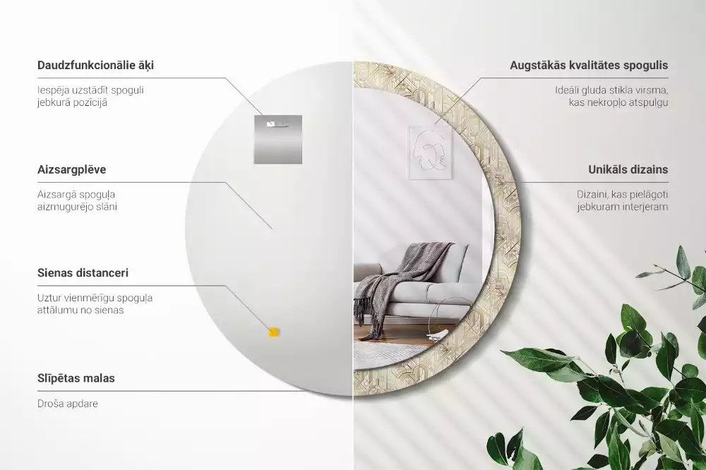 Bedrukte ronde spiegel Art deco compositie