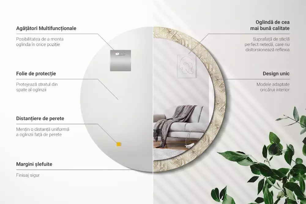 Bedrukte ronde spiegel Art deco compositie