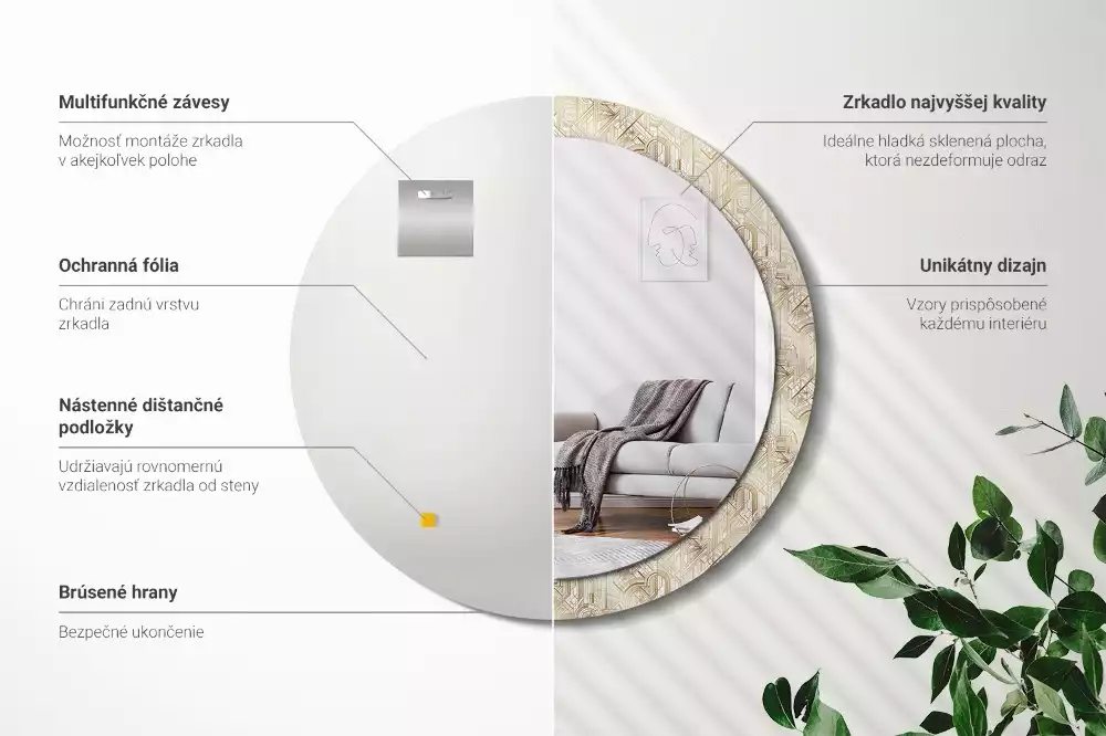 Bedrukte ronde spiegel Art deco compositie