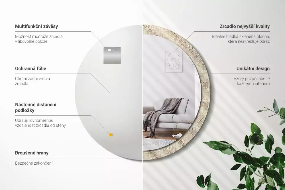 Bedrukte ronde spiegel Art deco compositie