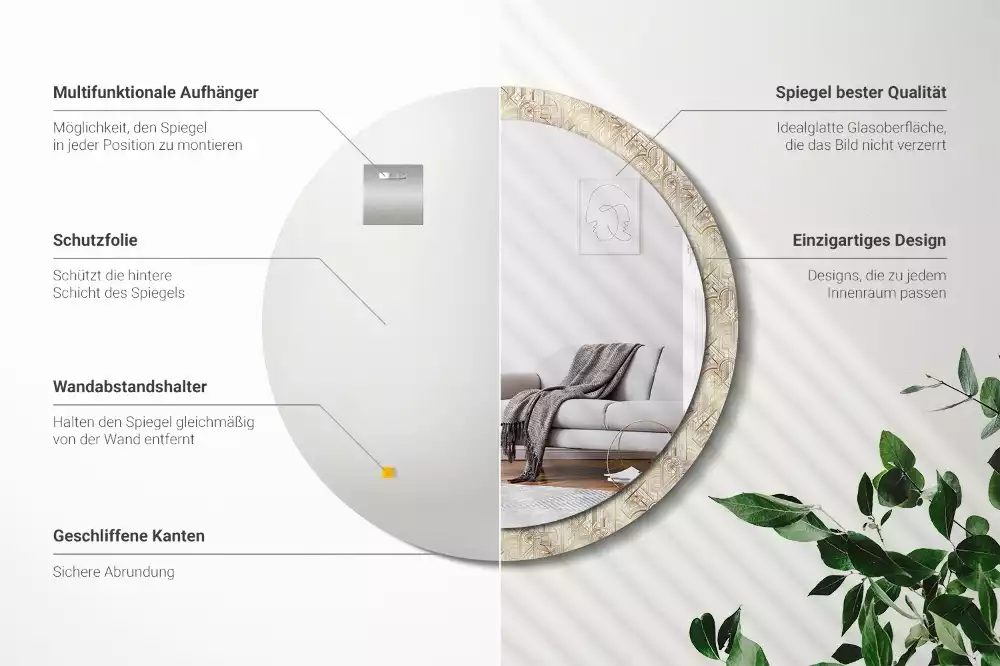 Bedrukte ronde spiegel Art deco compositie