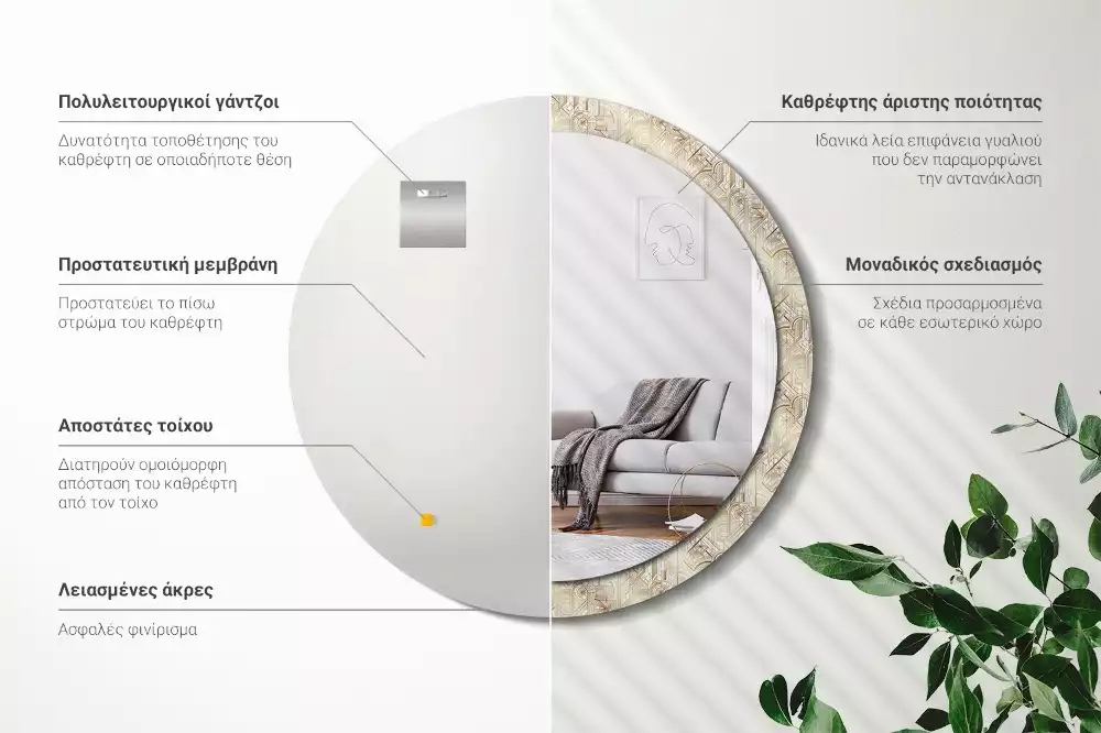 Bedrukte ronde spiegel Art deco compositie