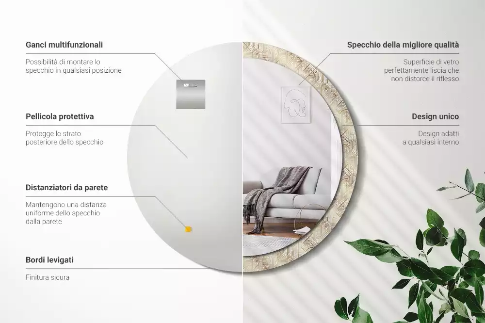 Bedrukte ronde spiegel Art deco compositie