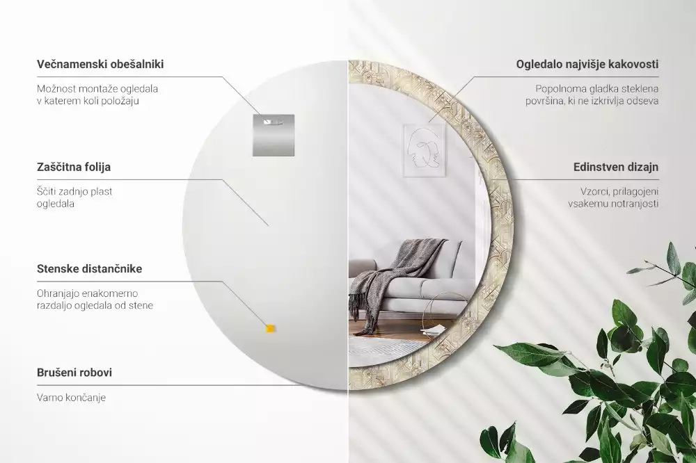 Bedrukte ronde spiegel Art deco compositie