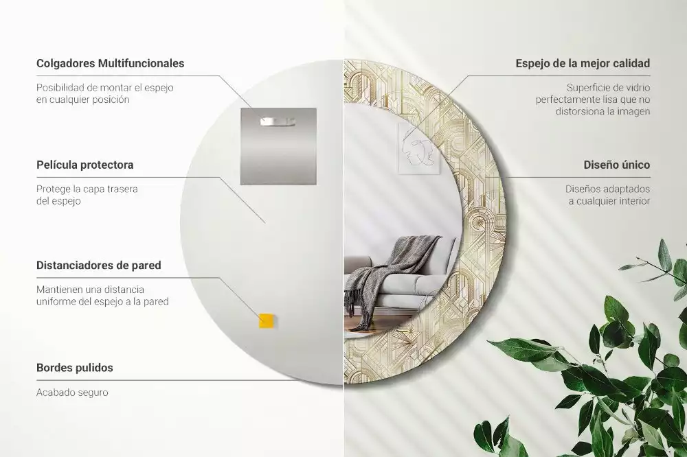 Bedrukte ronde spiegel Art deco compositie