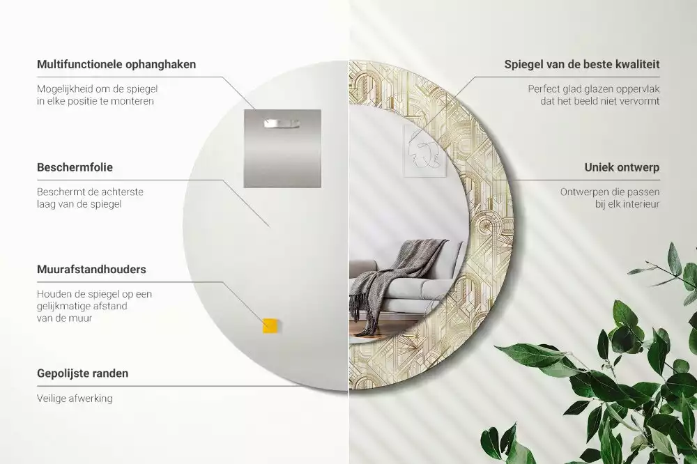 Bedrukte ronde spiegel Art deco compositie