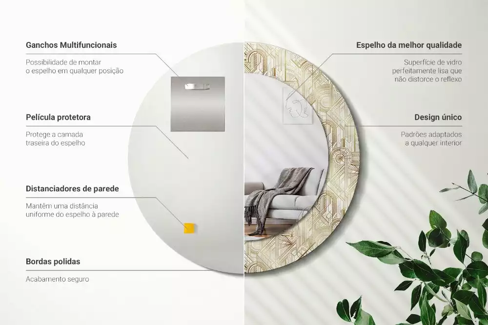 Bedrukte ronde spiegel Art deco compositie