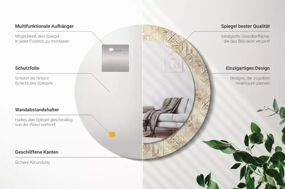 Bedrukte ronde spiegel Art deco compositie