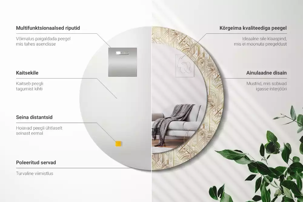 Bedrukte ronde spiegel Art deco compositie