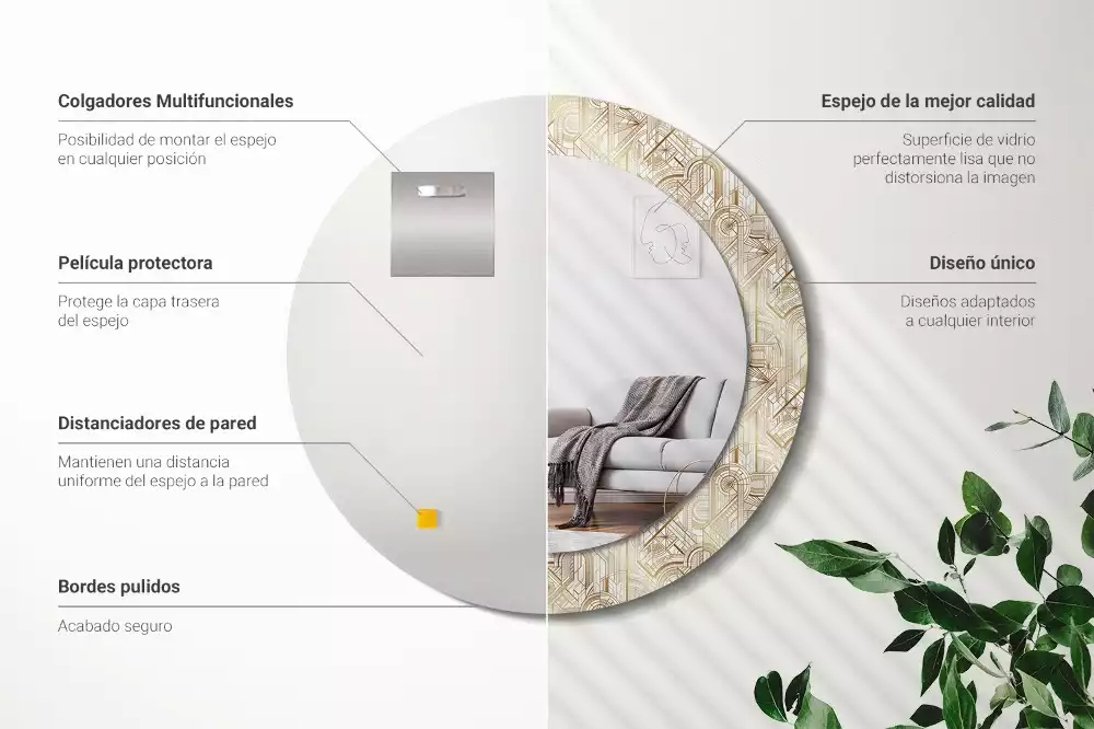 Bedrukte ronde spiegel Art deco compositie