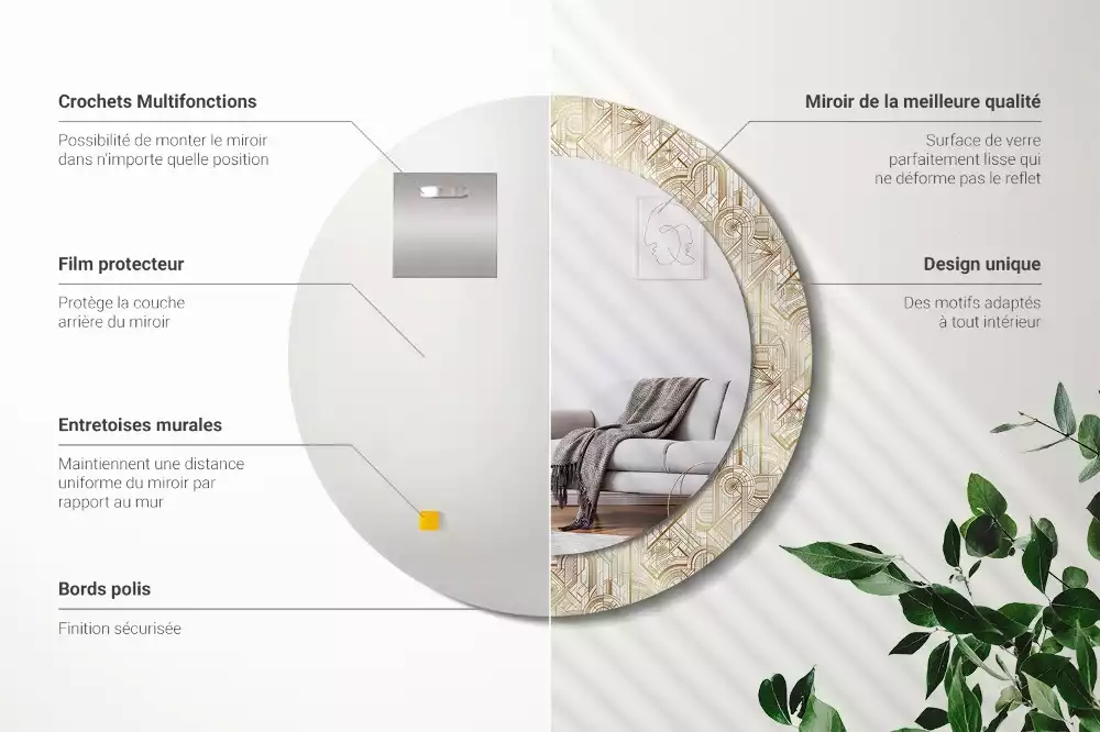 Bedrukte ronde spiegel Art deco compositie