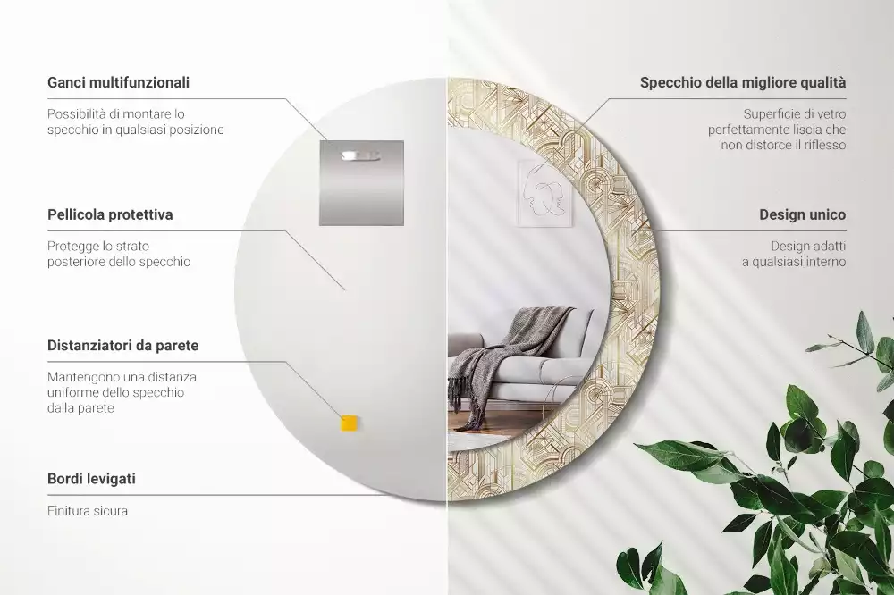 Bedrukte ronde spiegel Art deco compositie