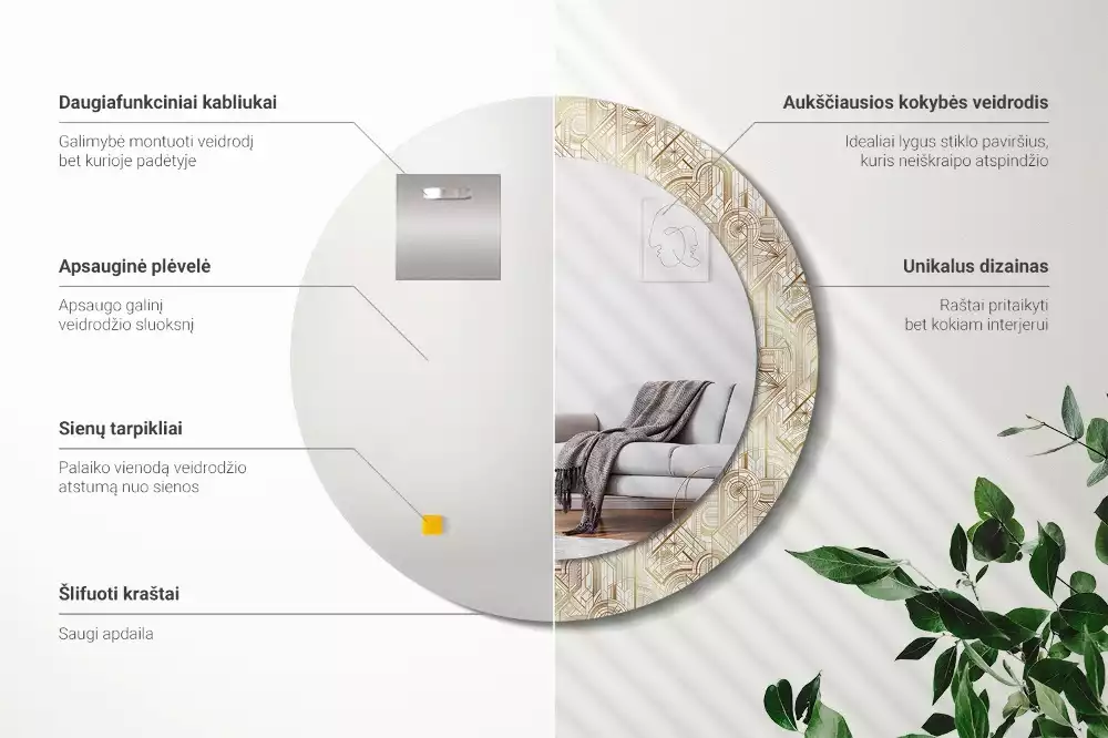 Bedrukte ronde spiegel Art deco compositie