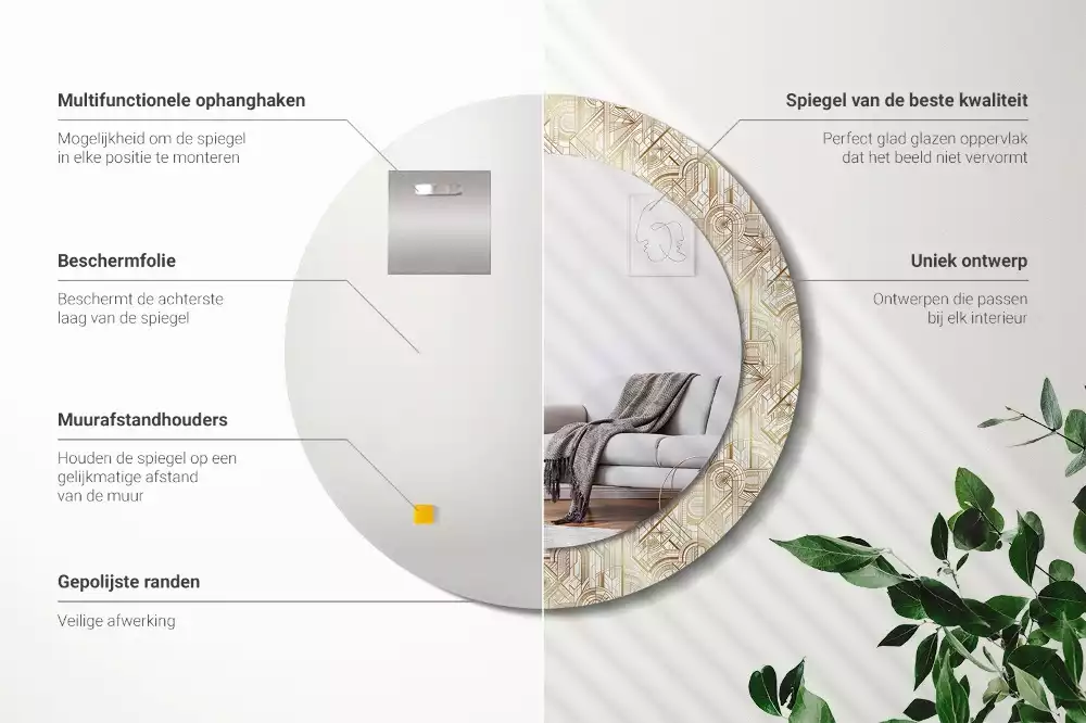 Bedrukte ronde spiegel Art deco compositie