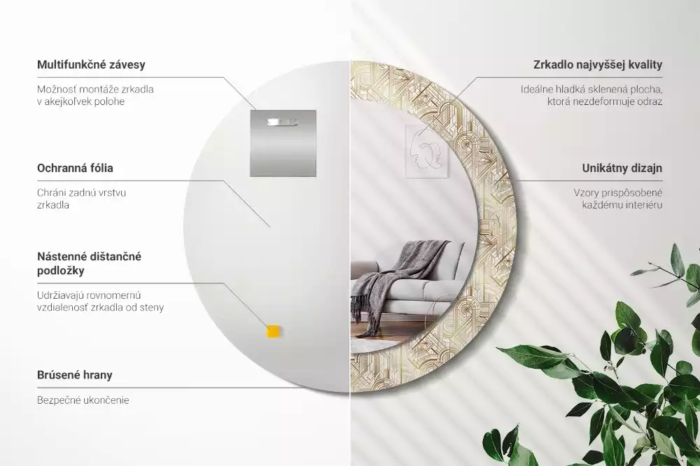 Bedrukte ronde spiegel Art deco compositie