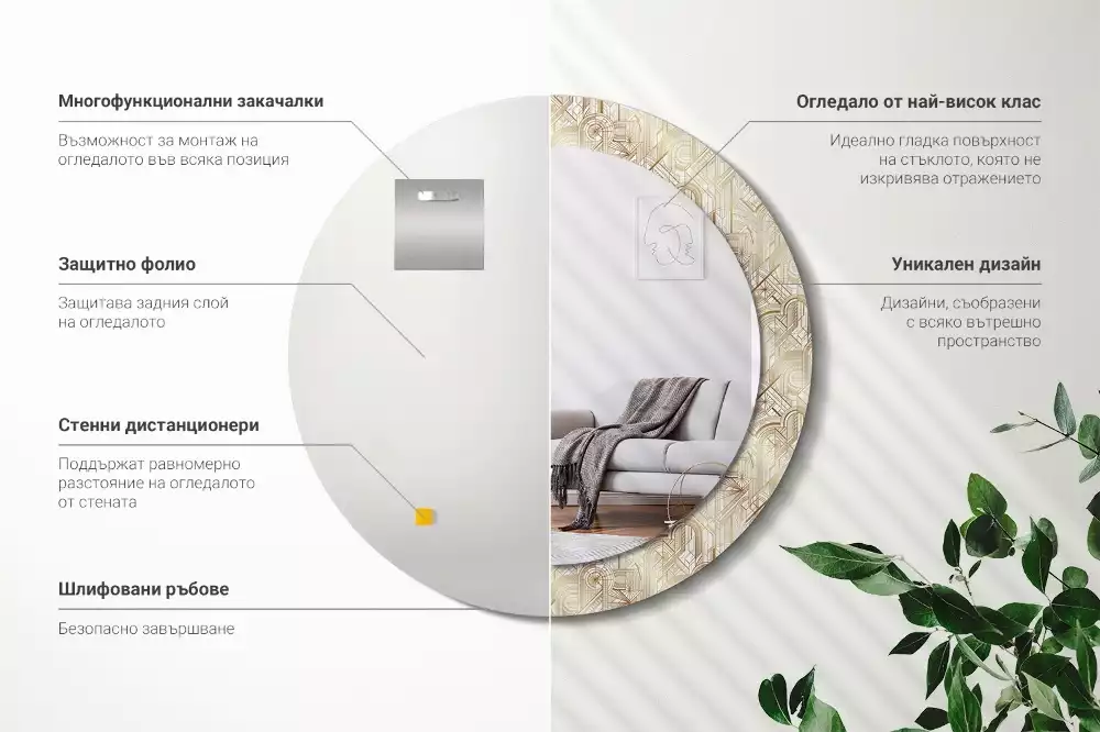 Bedrukte ronde spiegel Art deco compositie