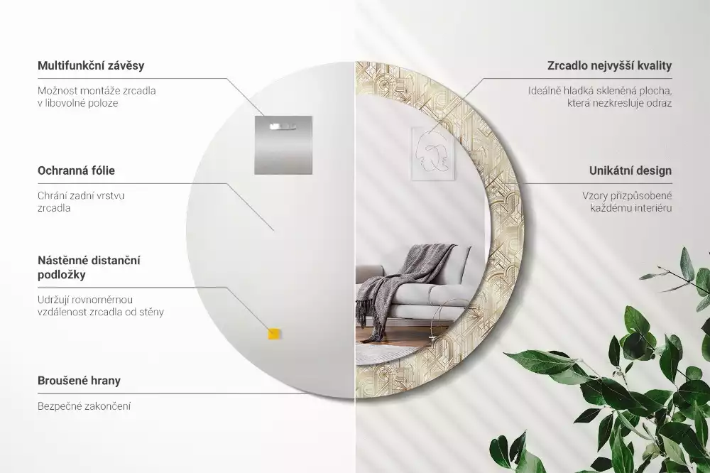 Bedrukte ronde spiegel Art deco compositie