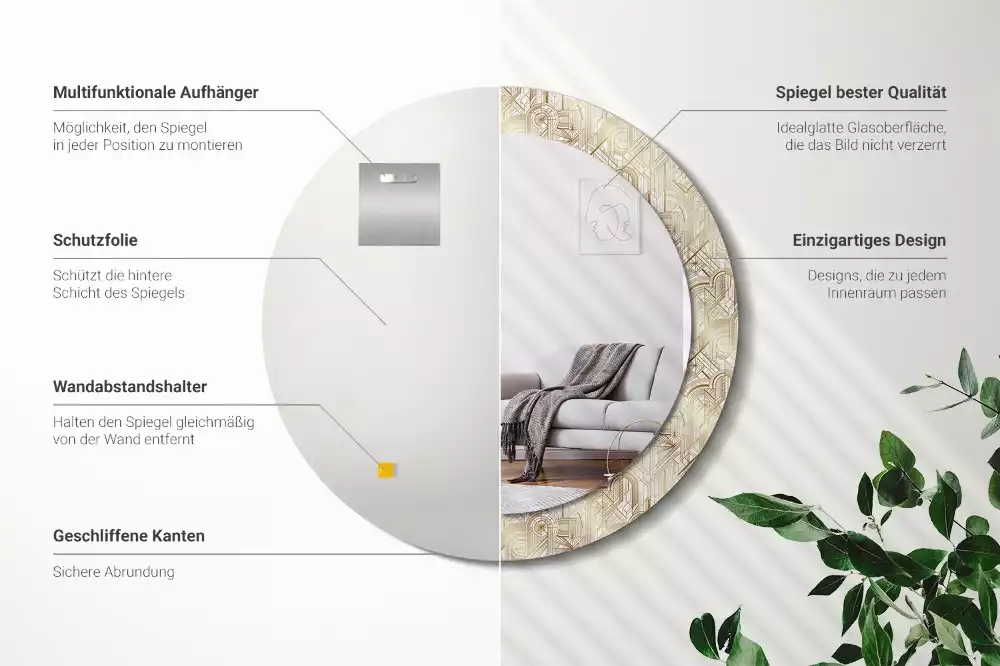 Bedrukte ronde spiegel Art deco compositie