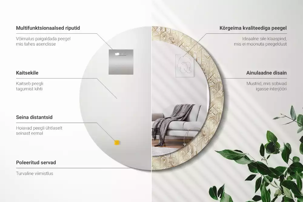 Bedrukte ronde spiegel Art deco compositie