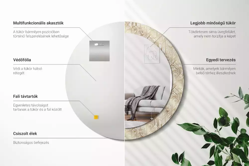 Bedrukte ronde spiegel Art deco compositie