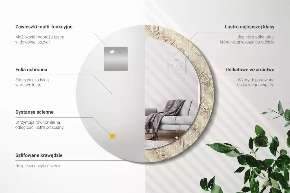 Bedrukte ronde spiegel Art deco compositie