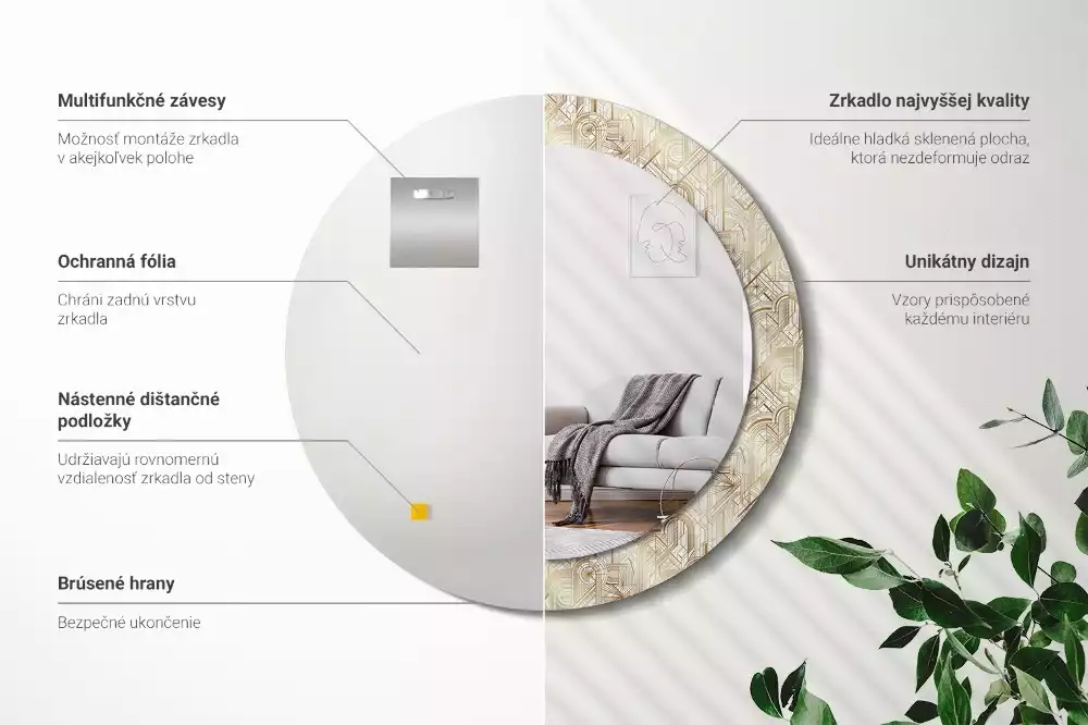 Bedrukte ronde spiegel Art deco compositie