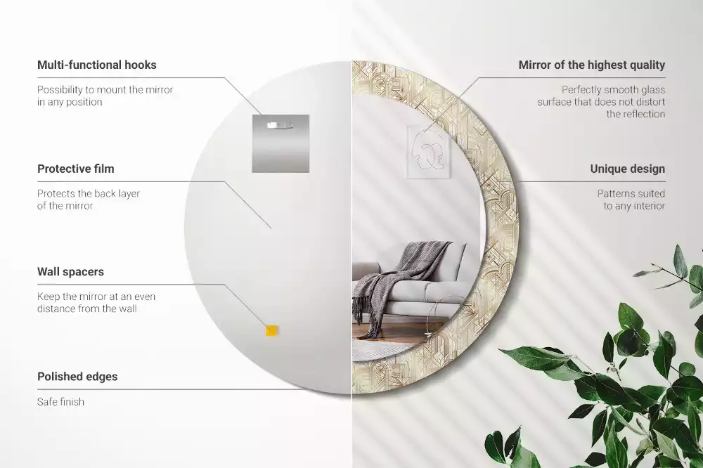 Bedrukte ronde spiegel Art deco compositie